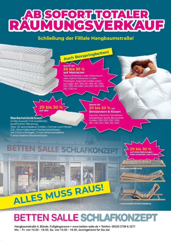 Räumungsverkauf Betten Salle